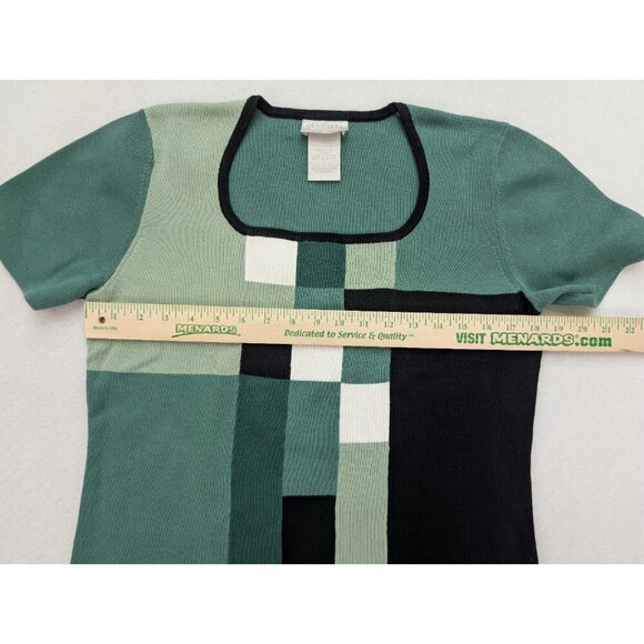 Designers Originals Women's Sweater Size L Green Colorblock Short Sleeve - Picture 6 of 11